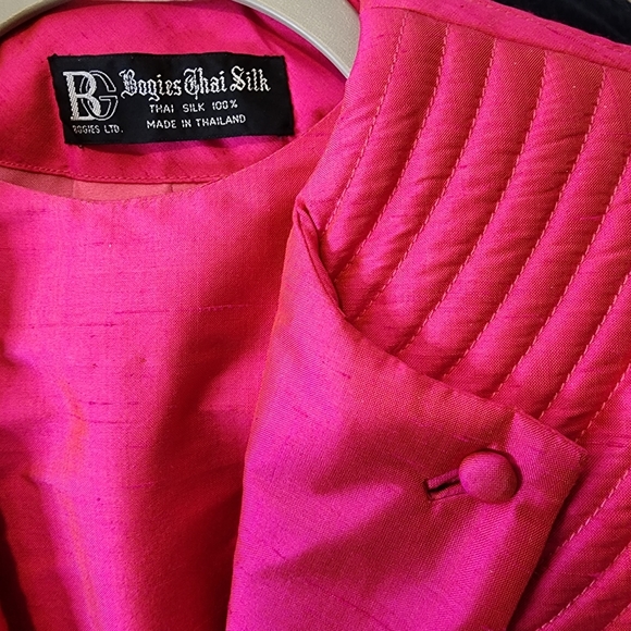 Vintage Pink Boogies Thai 100%  Puff Silk  Jacket  & Dress Set - Picture 12 of 17